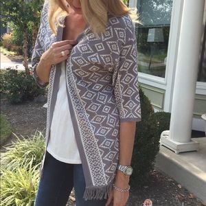 Gray Aztec fringe cardigan